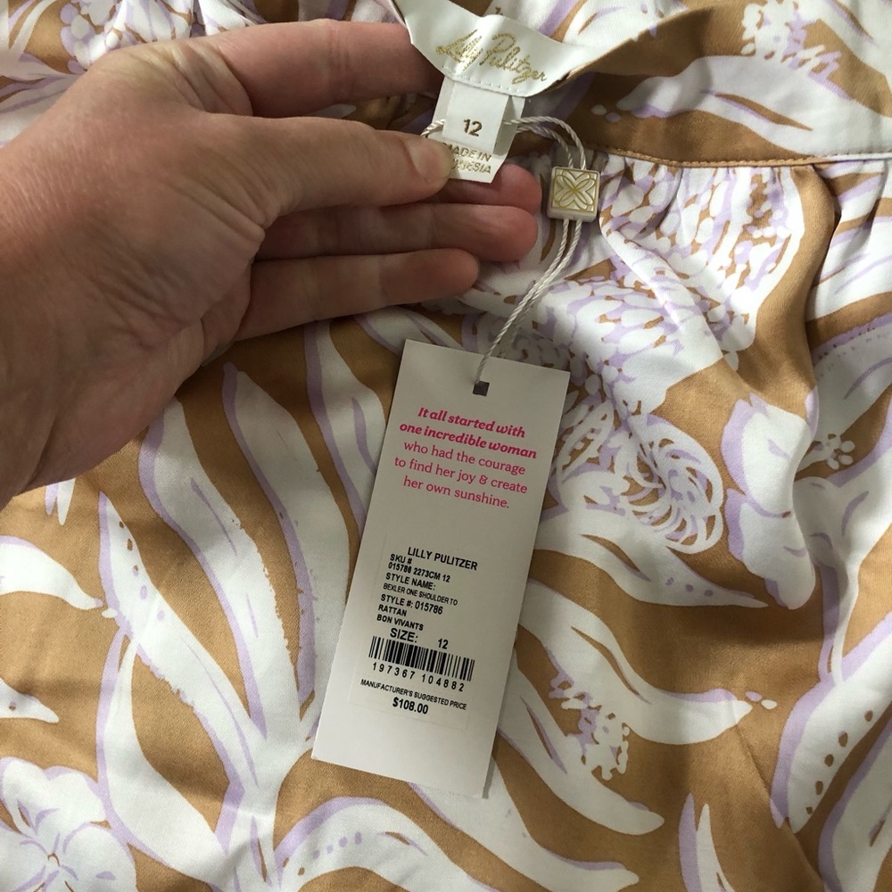 *NWT* Lilly Pulitzer Women’s 12 Bexler One-Shoulder Top Rattan Bon Vivants Top - Picture 10 of 13